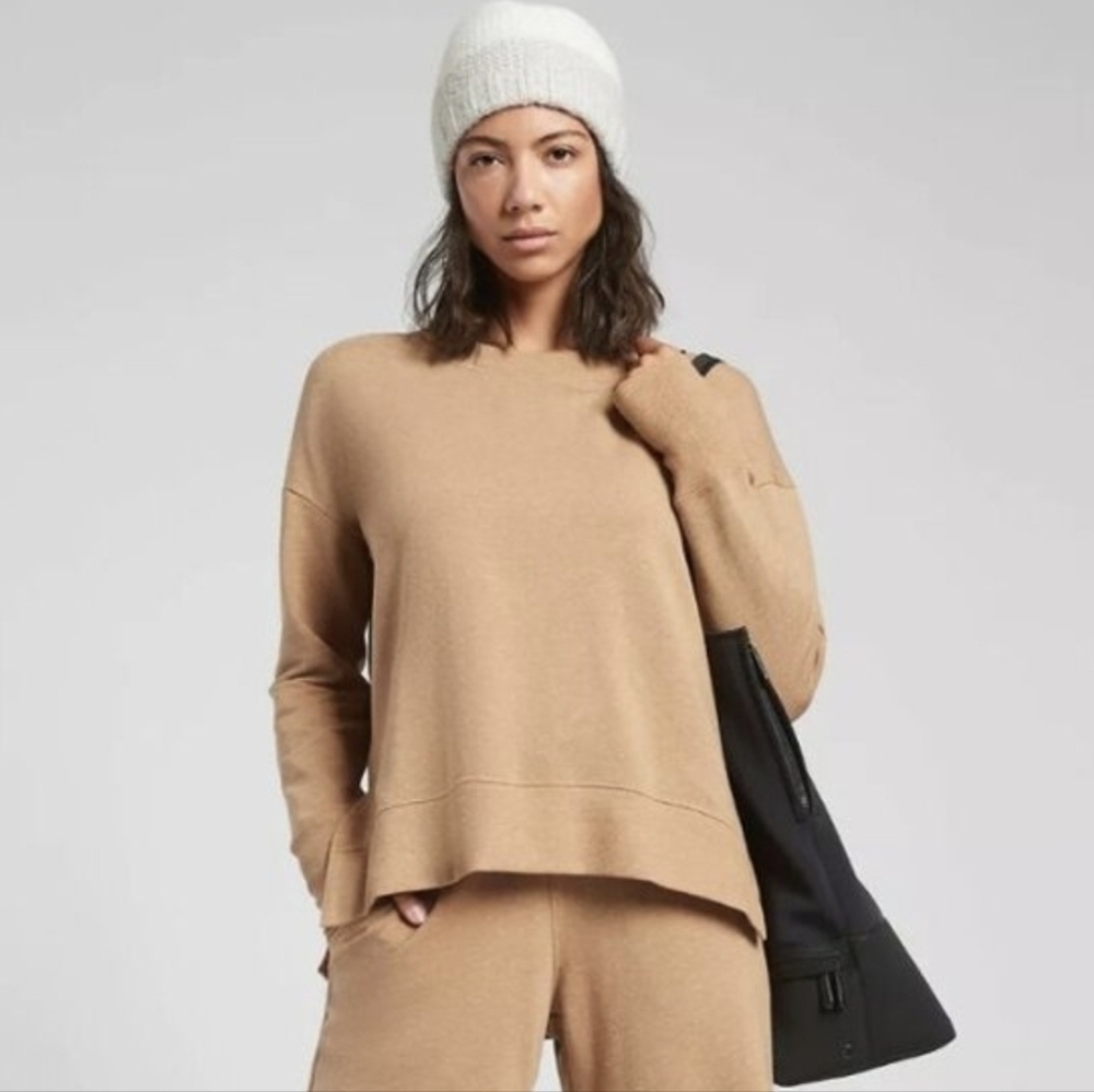Athleta Neutral Brown Tuscan Tan Speckled Key Pullover Sweatshirt Med Shirt